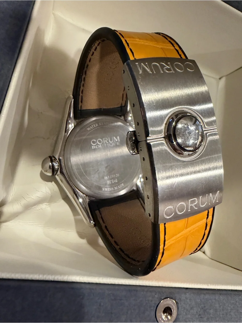 Corum Bubble -- Men's Yellow Dial Leather Strap Watch